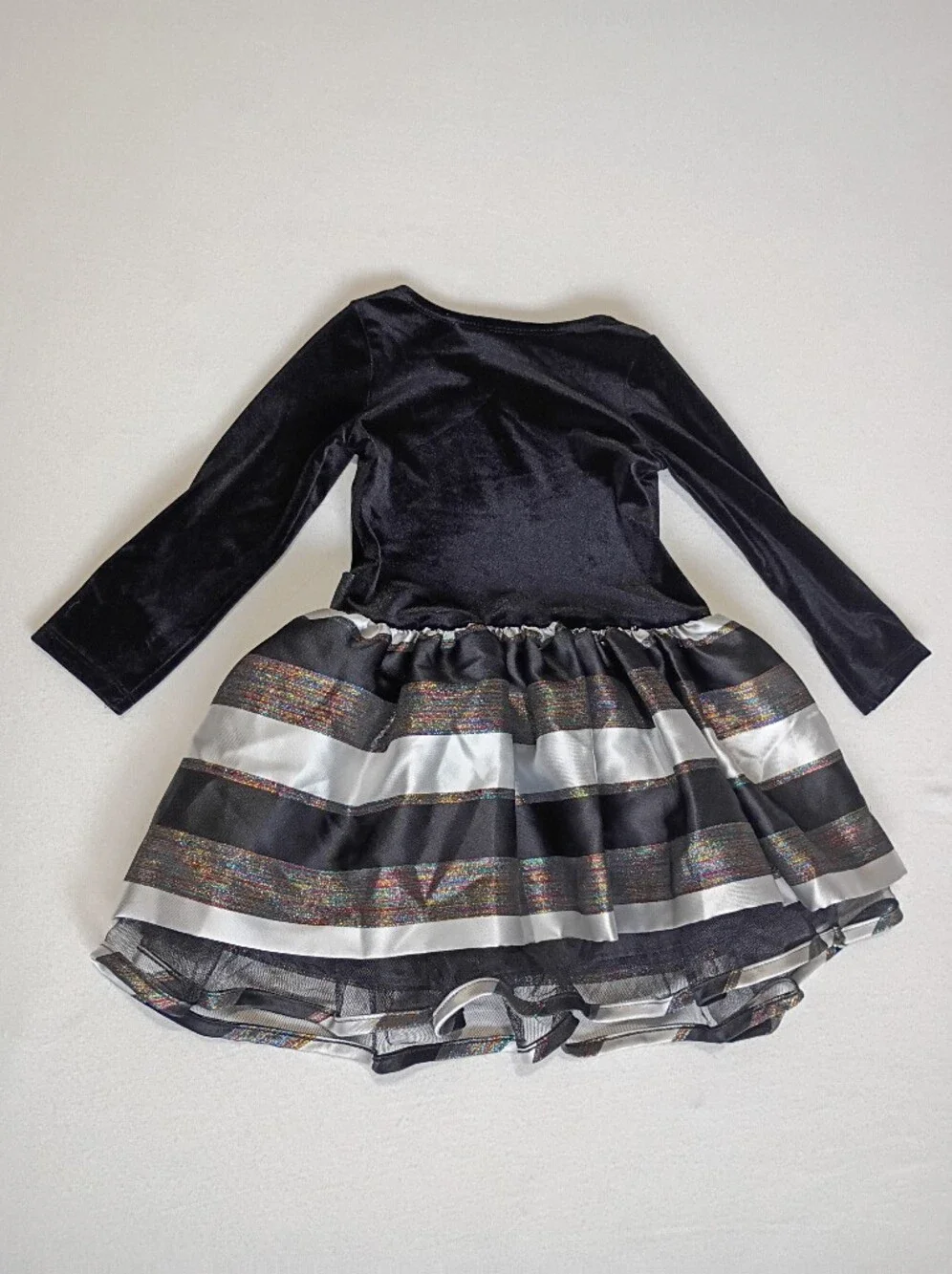 Bonnie Jean Sz 2T Party Dress Velvet Bodice Rainbow Bow Silver Black Ruffled